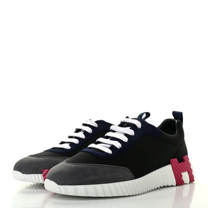 Hermes Technical Canvas Suede Goatskin Womens Bouncing Sneakers 38 Black Gris Osmium 3 of 8