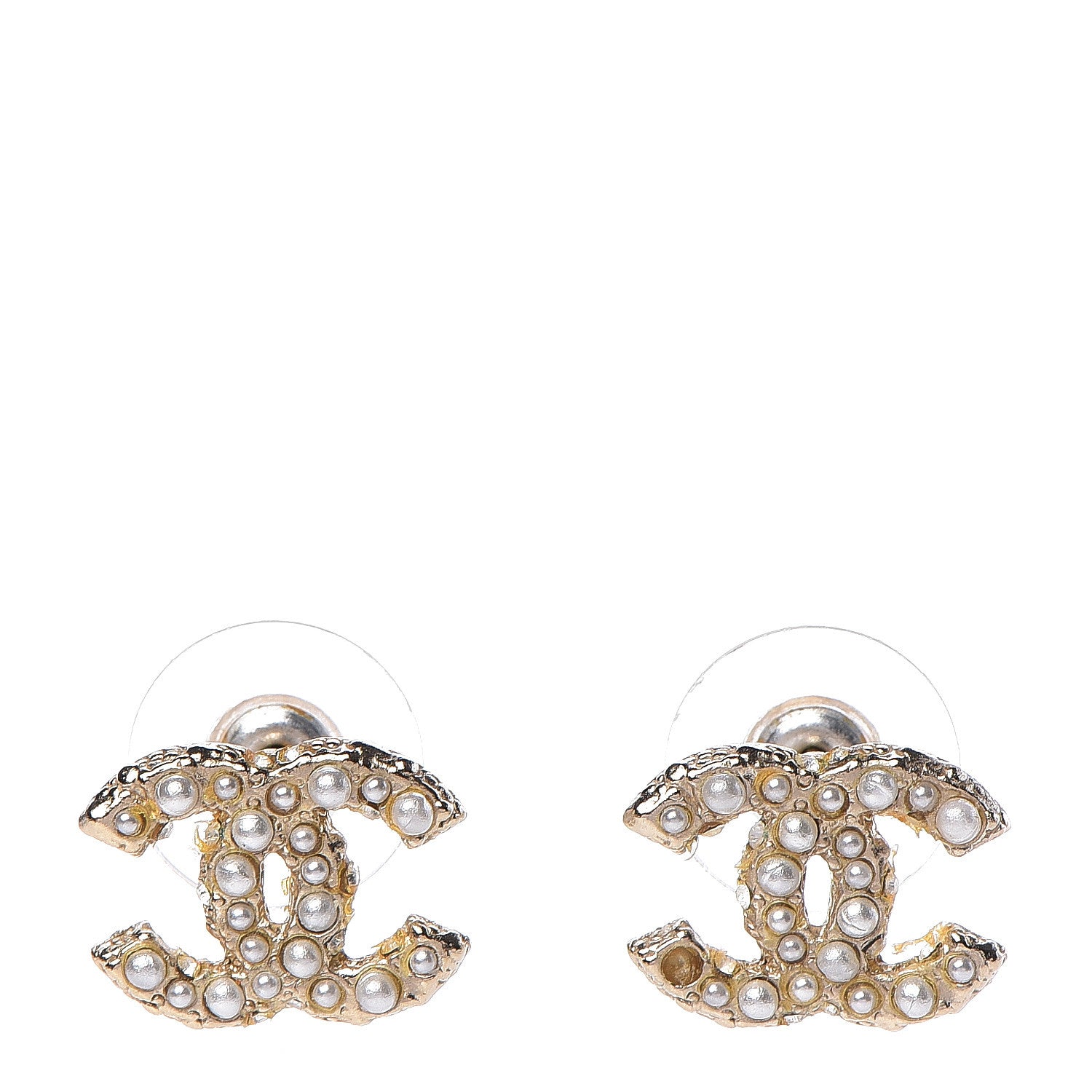 Chanel Pearl Crystal CC Earrings Light Gold 1 of 5
