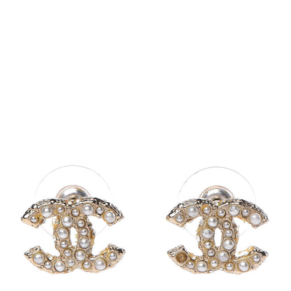 Chanel Pearl Crystal CC Earrings Light Gold 1 of 5