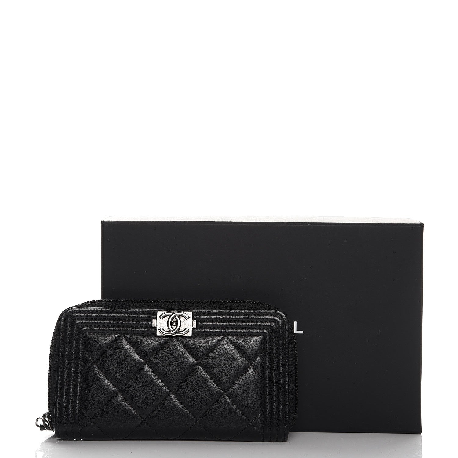 Chanel Lambskin Quilted Small Boy Zip Around Wallet Black 9 of 9