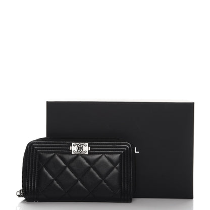 Chanel Lambskin Quilted Small Boy Zip Around Wallet Black 9 of 9