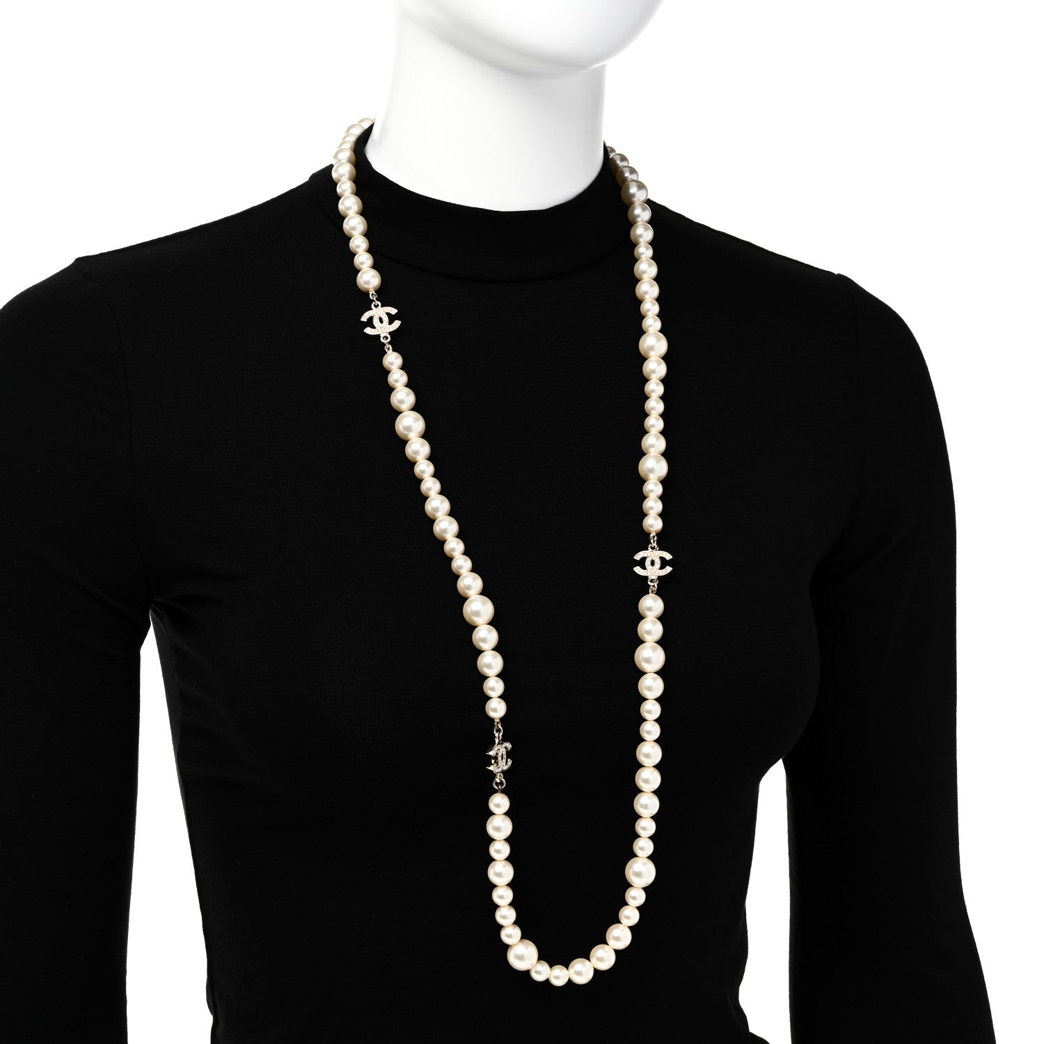 Chanel Graduated Pearl CC Long Necklace Gold 2 of 6