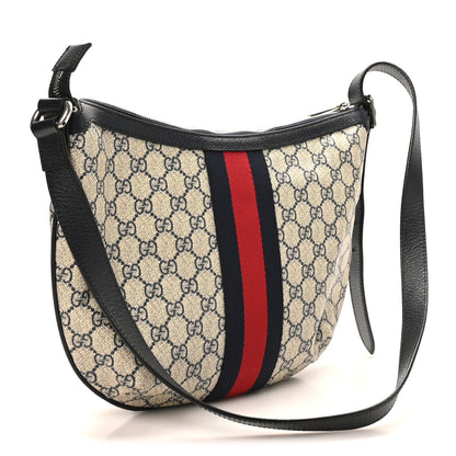 Gucci GG Supreme Monogram Textured Dollar Calfskin Web Small Ophidia Half Moon Hobo Beige Blue 3 of 10