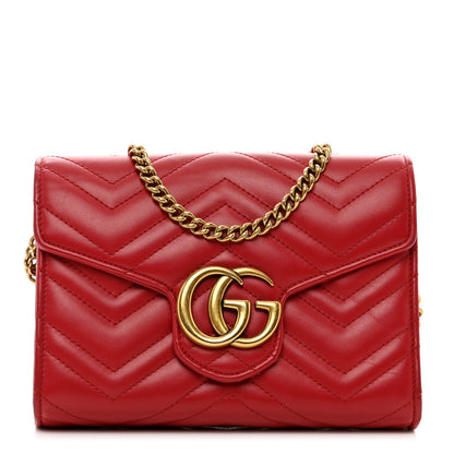 Gucci Calfskin Matelasse GG Marmont Chain Wallet Hibiscus Red 1 of 12