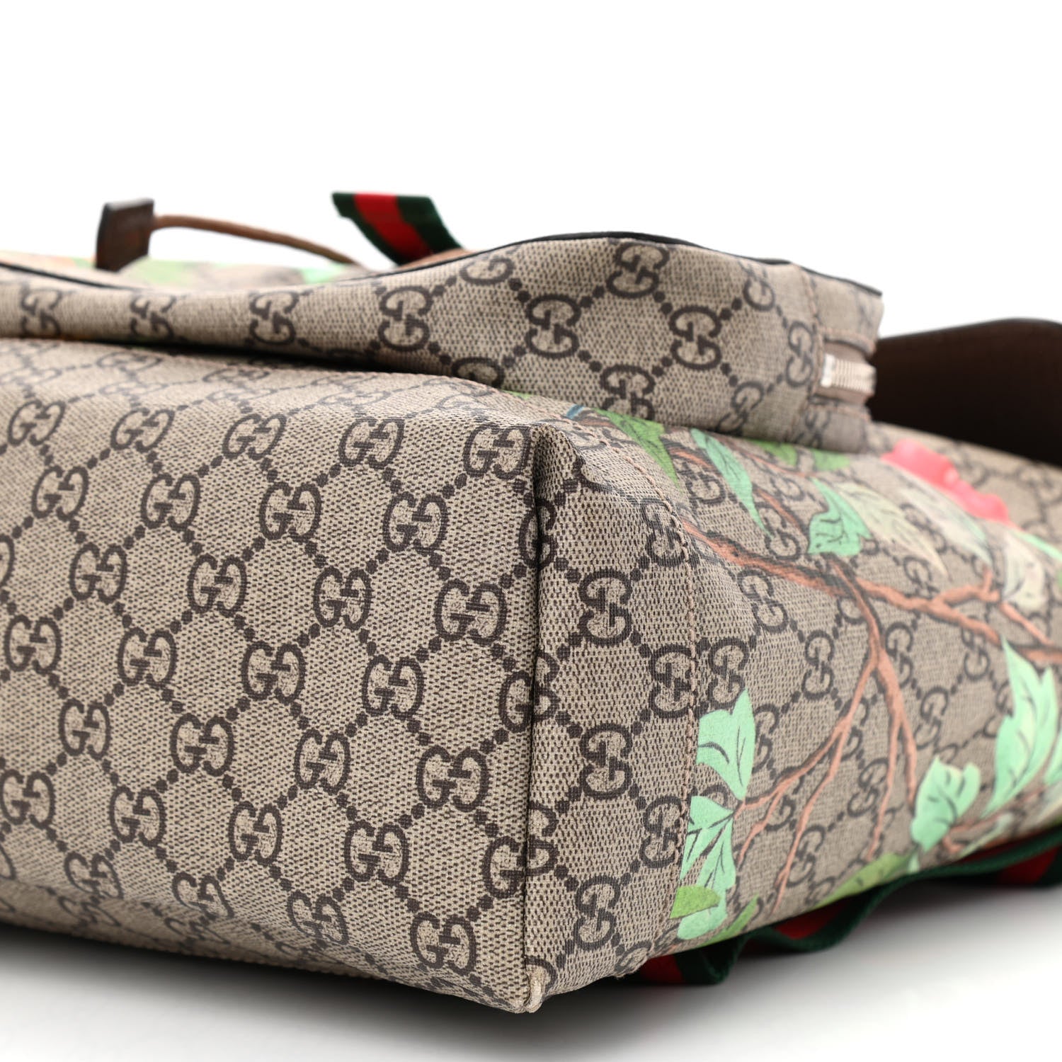 Gucci GG Supreme Monogram Tian Web Single Buckle Backpack Beige Multicolor New Acero 10 of 11