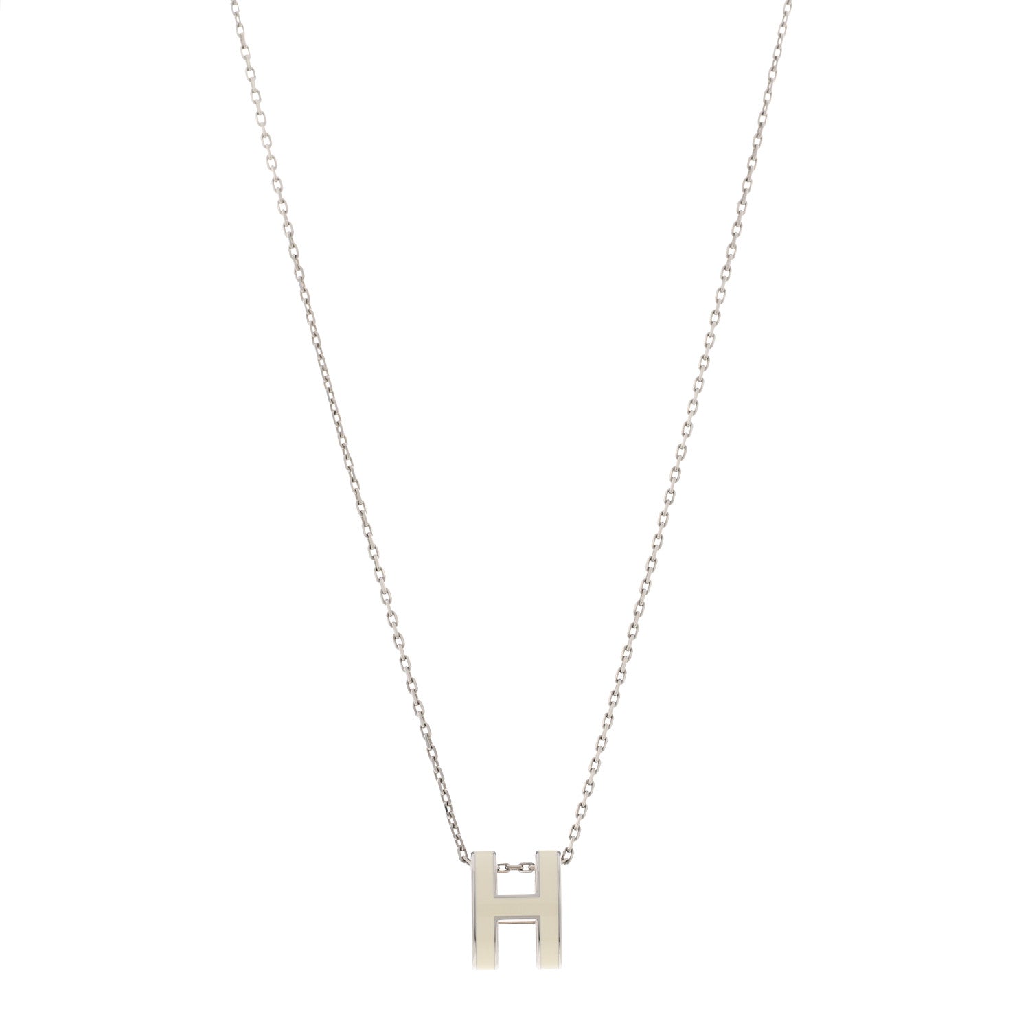 Hermes Lacquered Palladium Pop H Pendant Necklace White 1 of 7