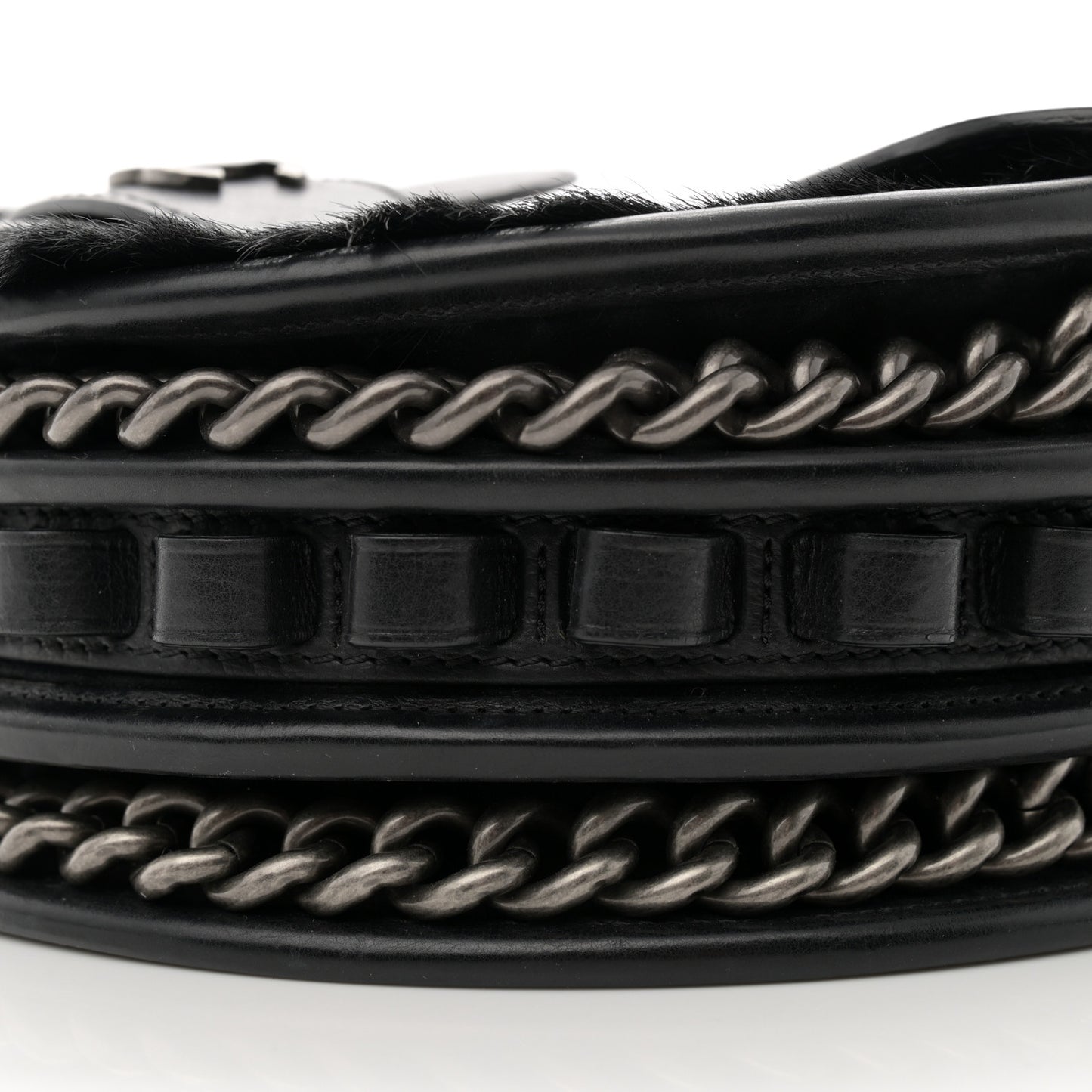 Pony Hair Calfskin Quilted Dallas Studded Saddle Bag Black