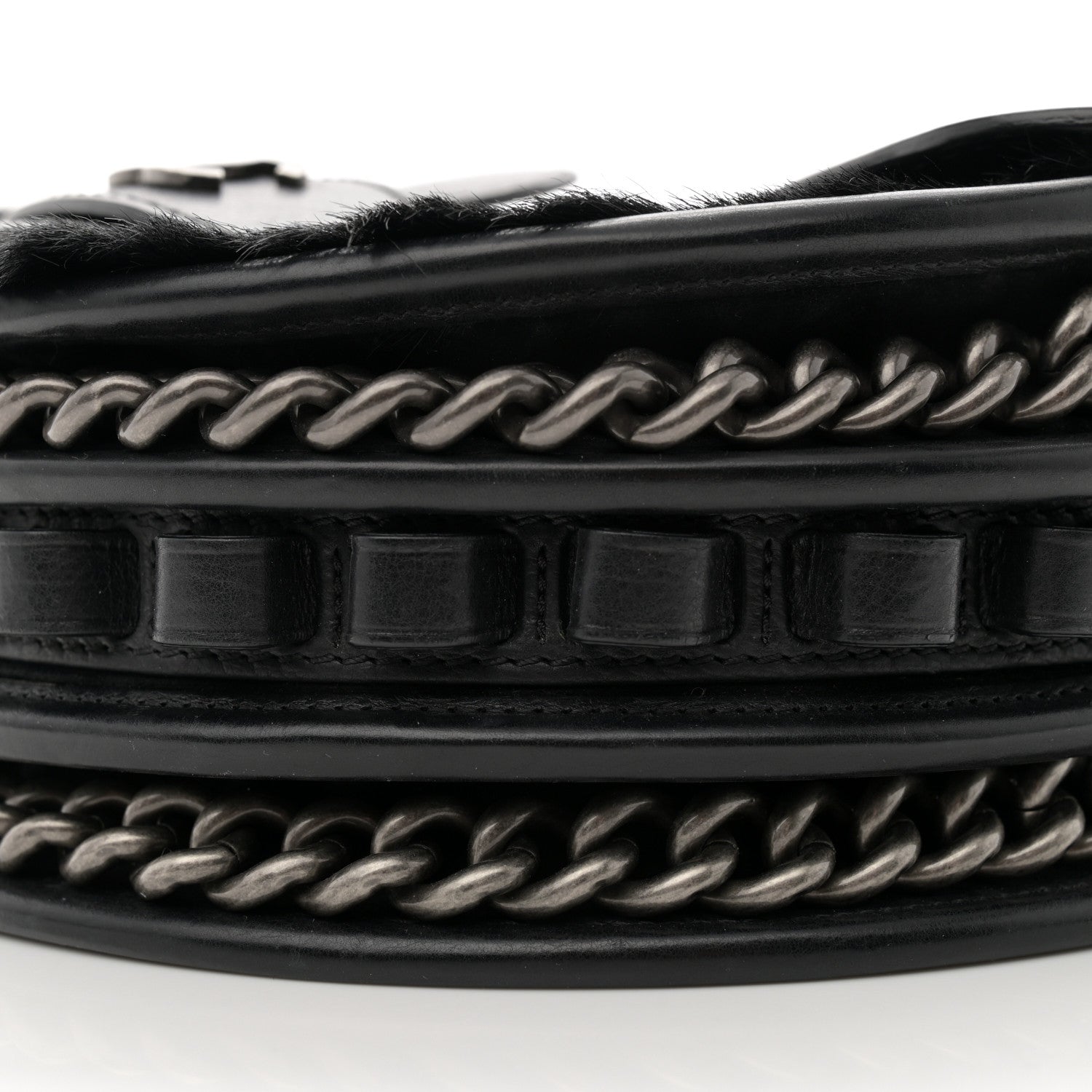 Chanel Pony Hair Calfskin Quilted Dallas Studded Saddle Bag Black 11 of 13