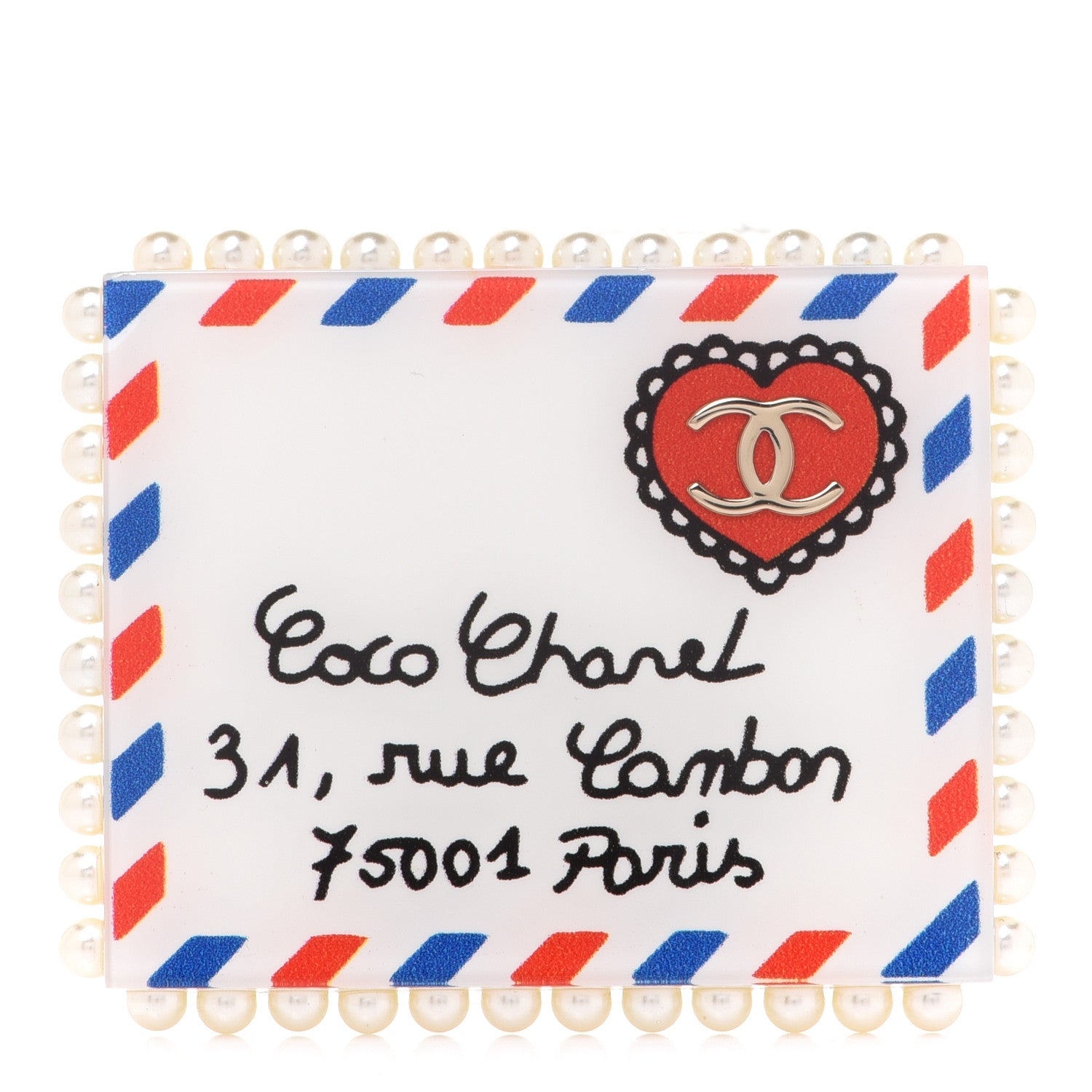 Chanel Resin Pearl Letter Brooch Black White Blue Red 1 of 5
