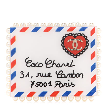 Chanel Resin Pearl Letter Brooch Black White Blue Red 1 of 5