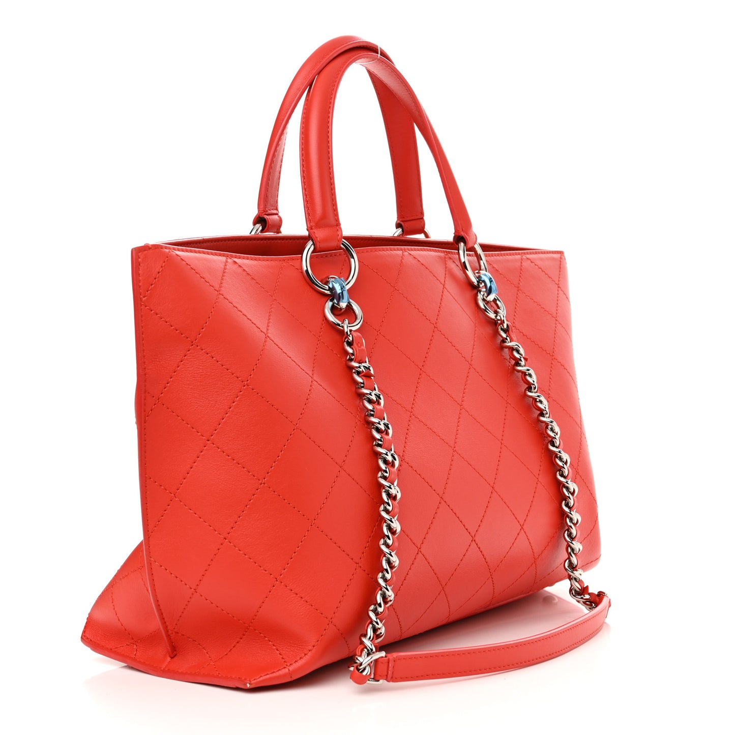 Calfskin Stitch Medium Ring My Bag Shopping Tote Red