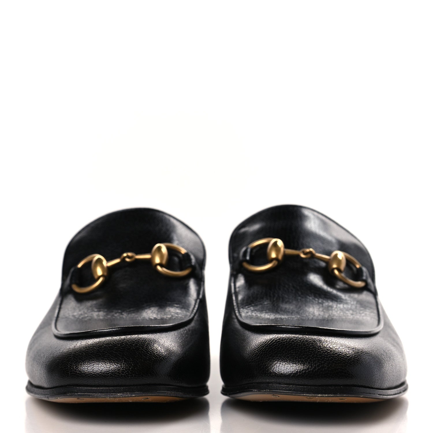 Gucci Goatskin Womens Horsebit Mid-Heel Loafers 37.5 Black 2 of 9