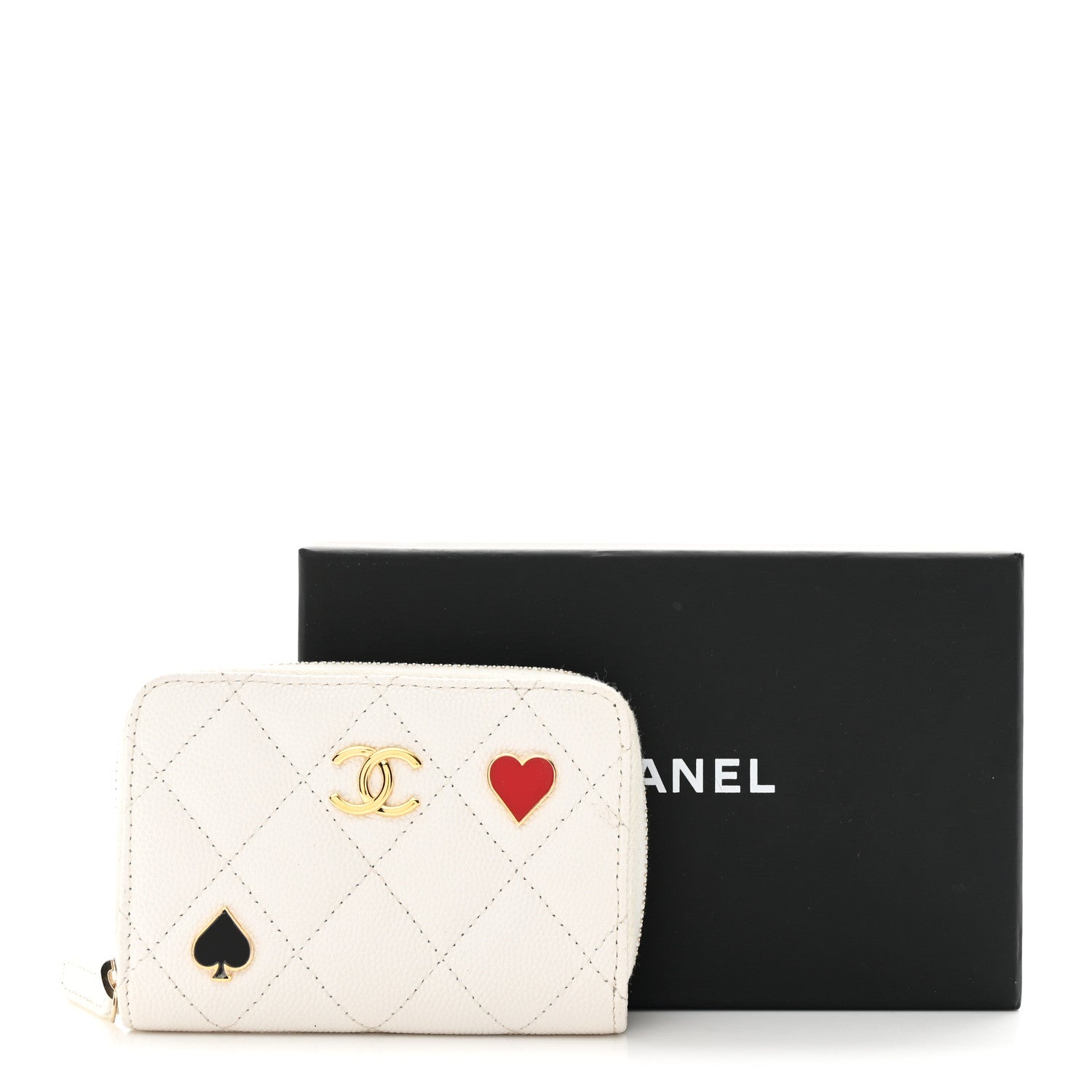 Chanel Caviar Enamel Coco Casino Quilted Zip Coin Purse White 8 of 8