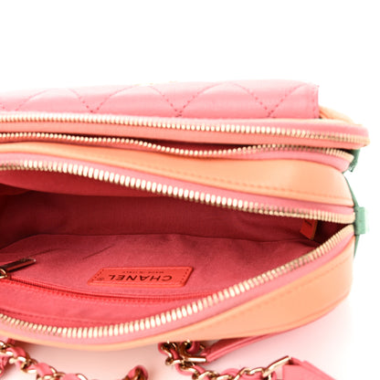 Chanel Goatskin Quilted Tri-Color In & Out Waist Bag Orange Green Pink 7 of 13