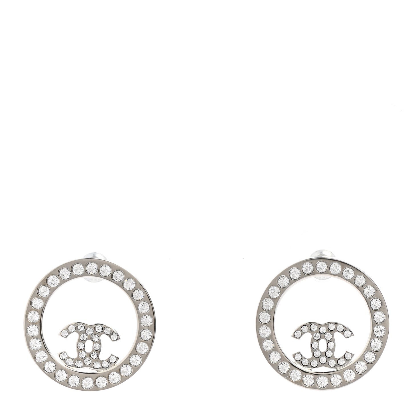 Crystal CC Round Earrings Silver