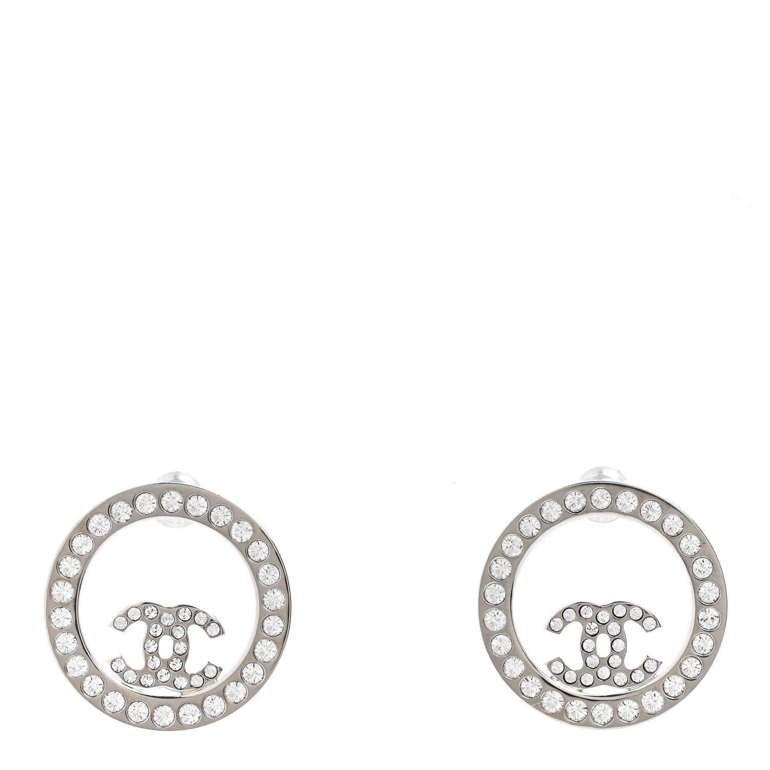Chanel Crystal CC Round Earrings Silver 1 of 5
