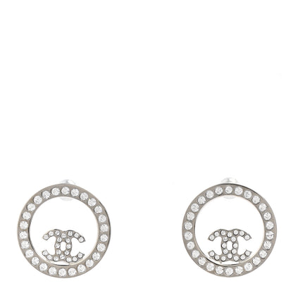 Chanel Crystal CC Round Earrings Silver 1 of 5