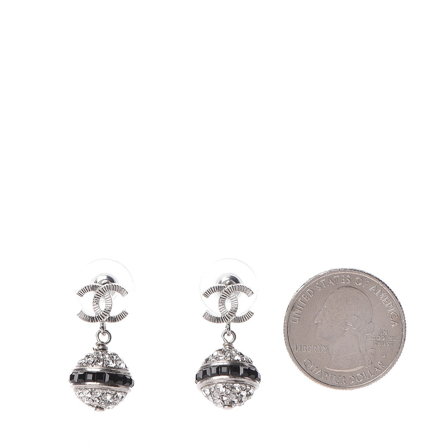 Crystal CC Drop Earrings Black Silver