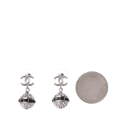 Chanel Crystal CC Drop Earrings Black Silver 2 of 5