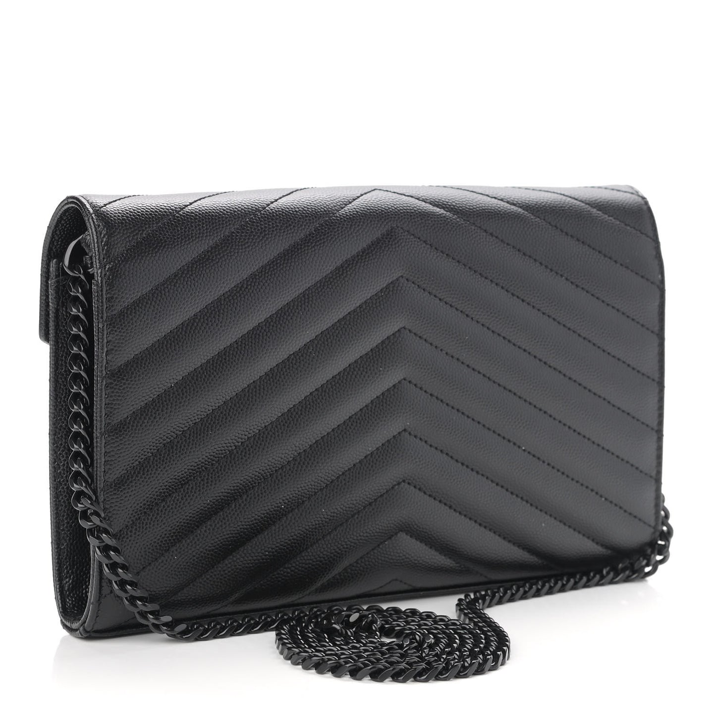 Grain De Poudre Matelasse Chevron Monogram Chain Wallet Black