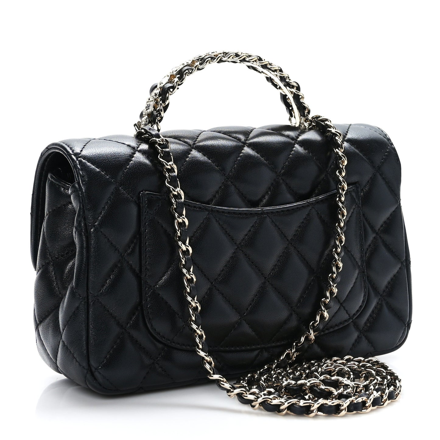 Lambskin Quilted Mini Crystal Top Handle Rectangular Flap Black