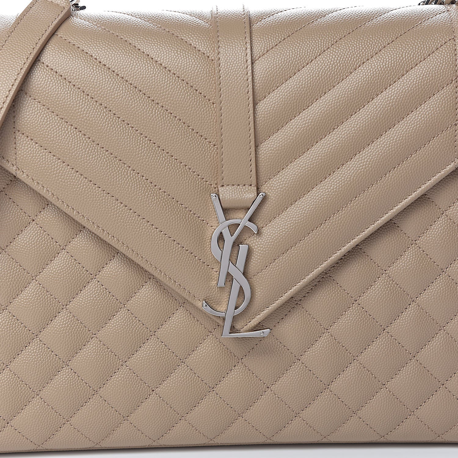 Saint Laurent Grain De Poudre Large Tri-Quilt Monogram Satchel Dark Beige 8 of 10