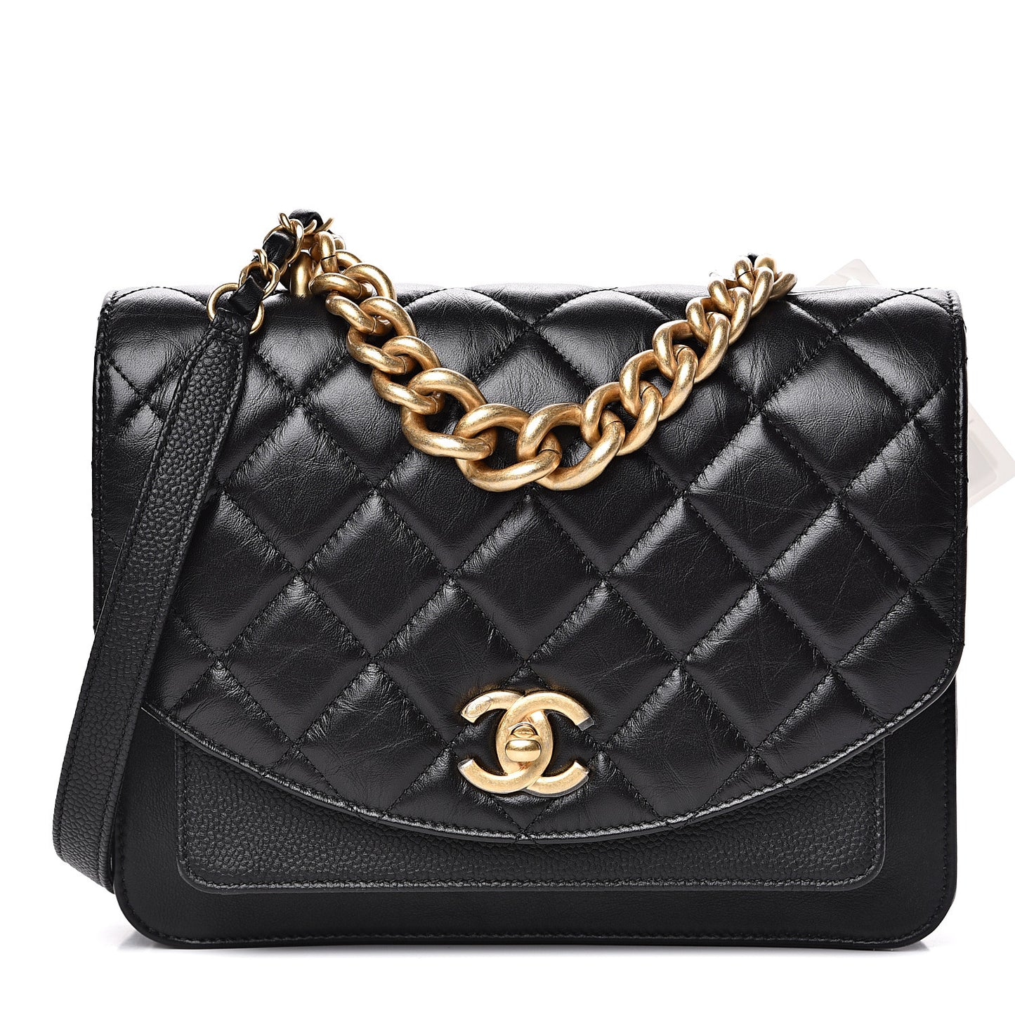 Calfskin Caviar Quilted Chain Handle Flap Black