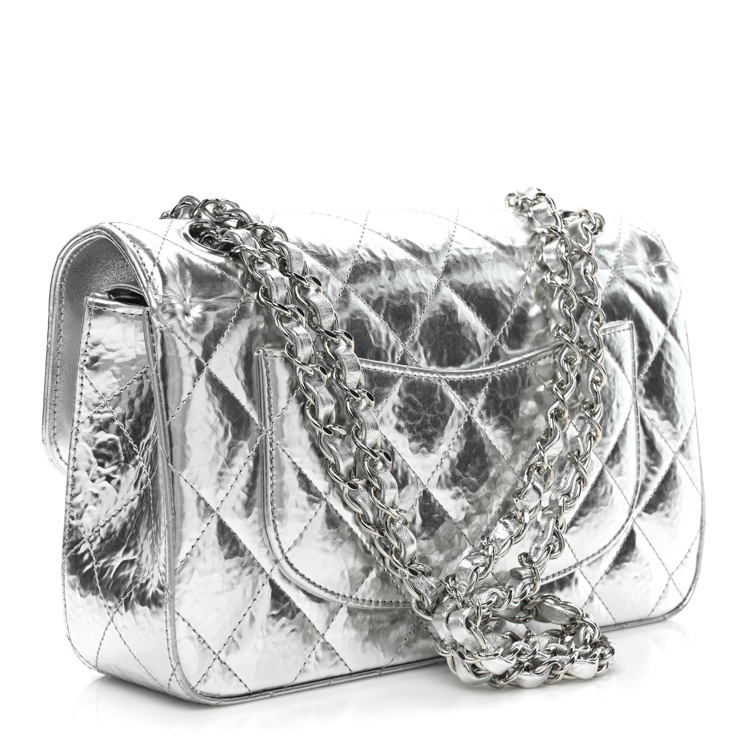 Chanel Hammered Metallic Calfskin Quilted Small Double Flap Silver 3 of 14