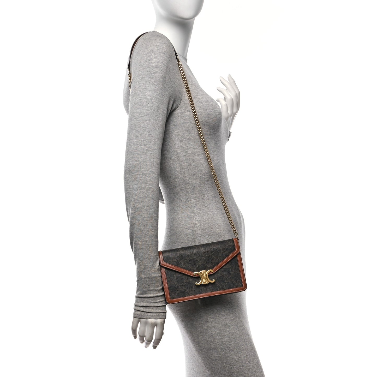 Triomphe Canvas Calfskin Envelope Bag Tan