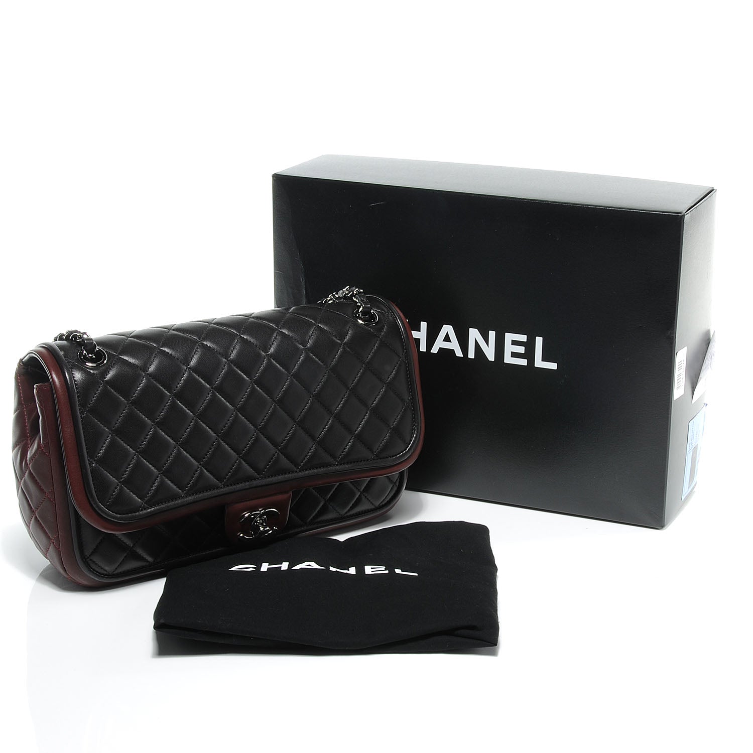 Chanel Lambskin Quilted Jumbo Classic Twist Flap Bag Black Bordeaux 5 of 8