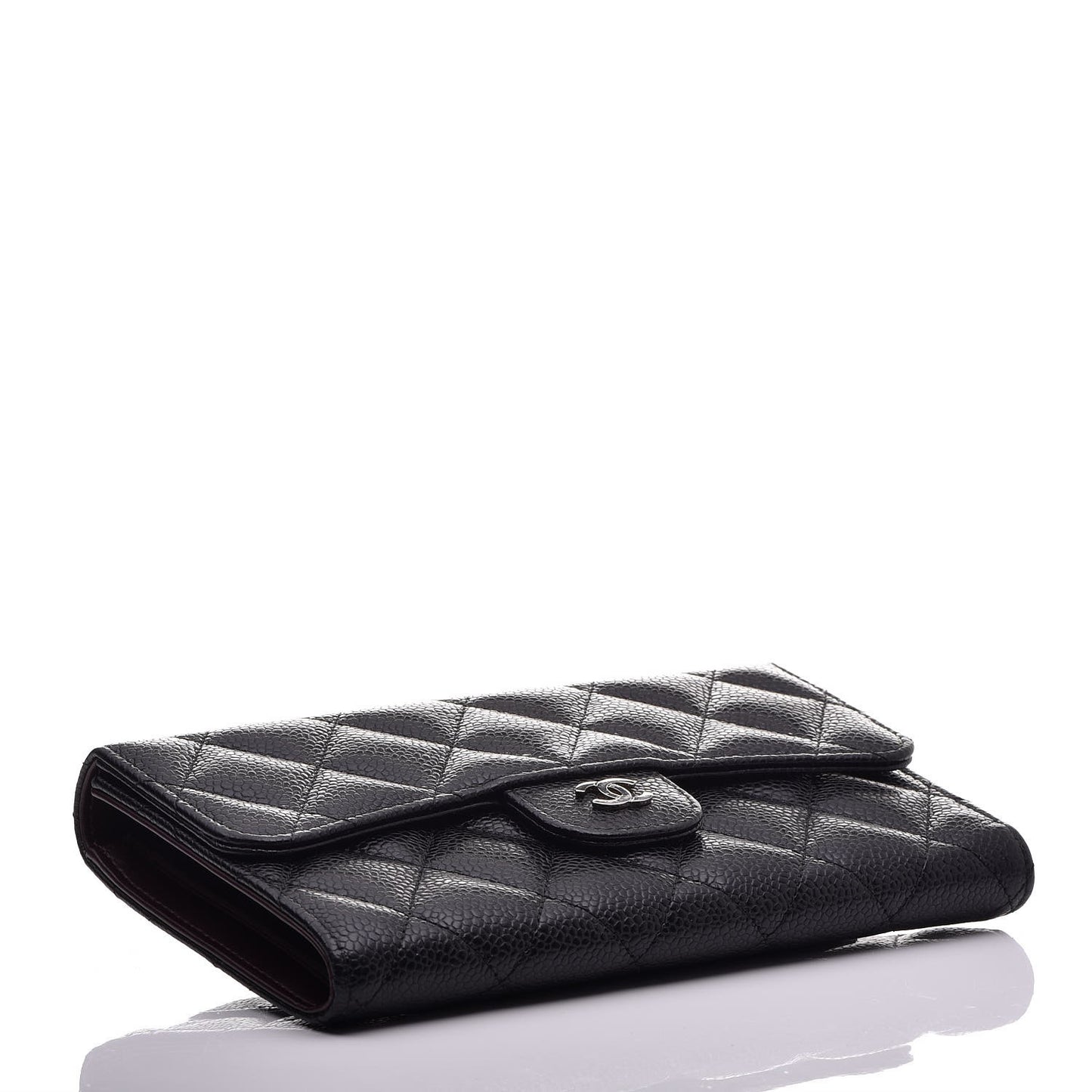 Caviar Quilted Large Flap Wallet Black