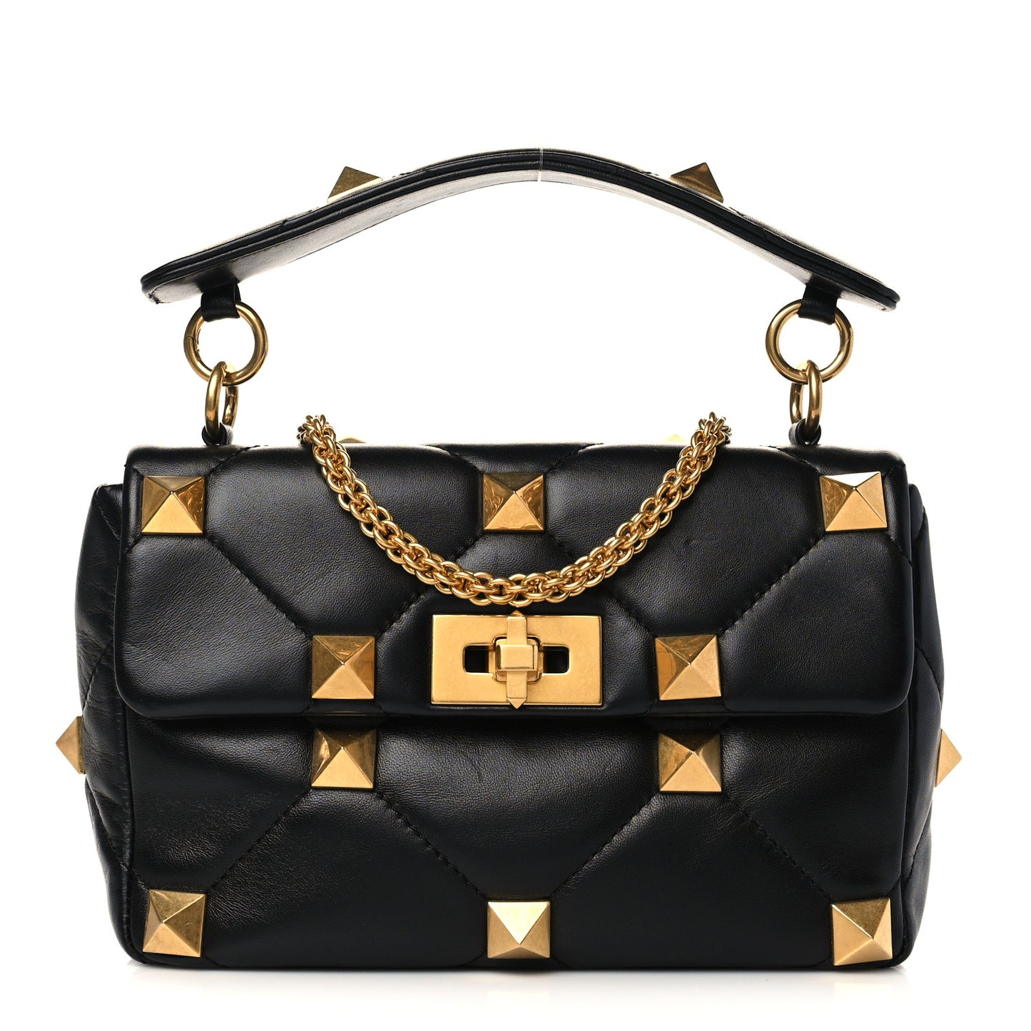 Nappa Medium Roman Stud Shoulder Bag Black