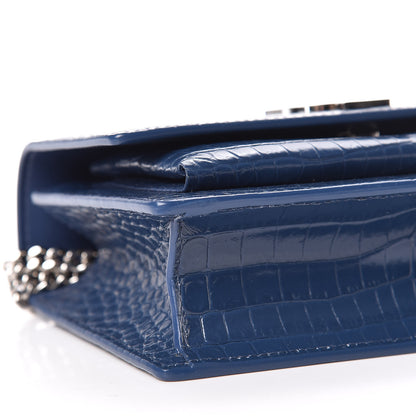 Saint Laurent Calfskin Crocodile Embossed Monogram Sunset Chain Wallet Denim 6 of 13