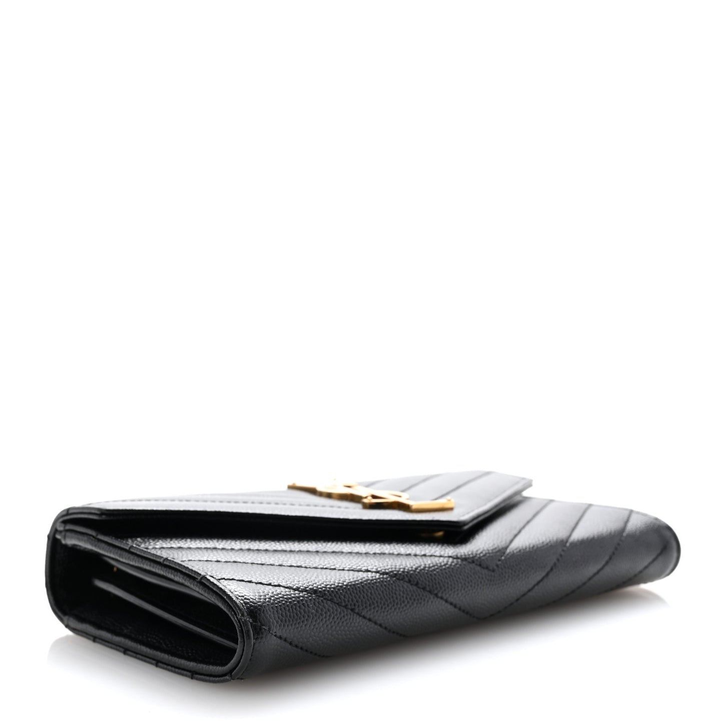Grain De Poudre Matelasse Chevron Monogram Flap Wallet Black