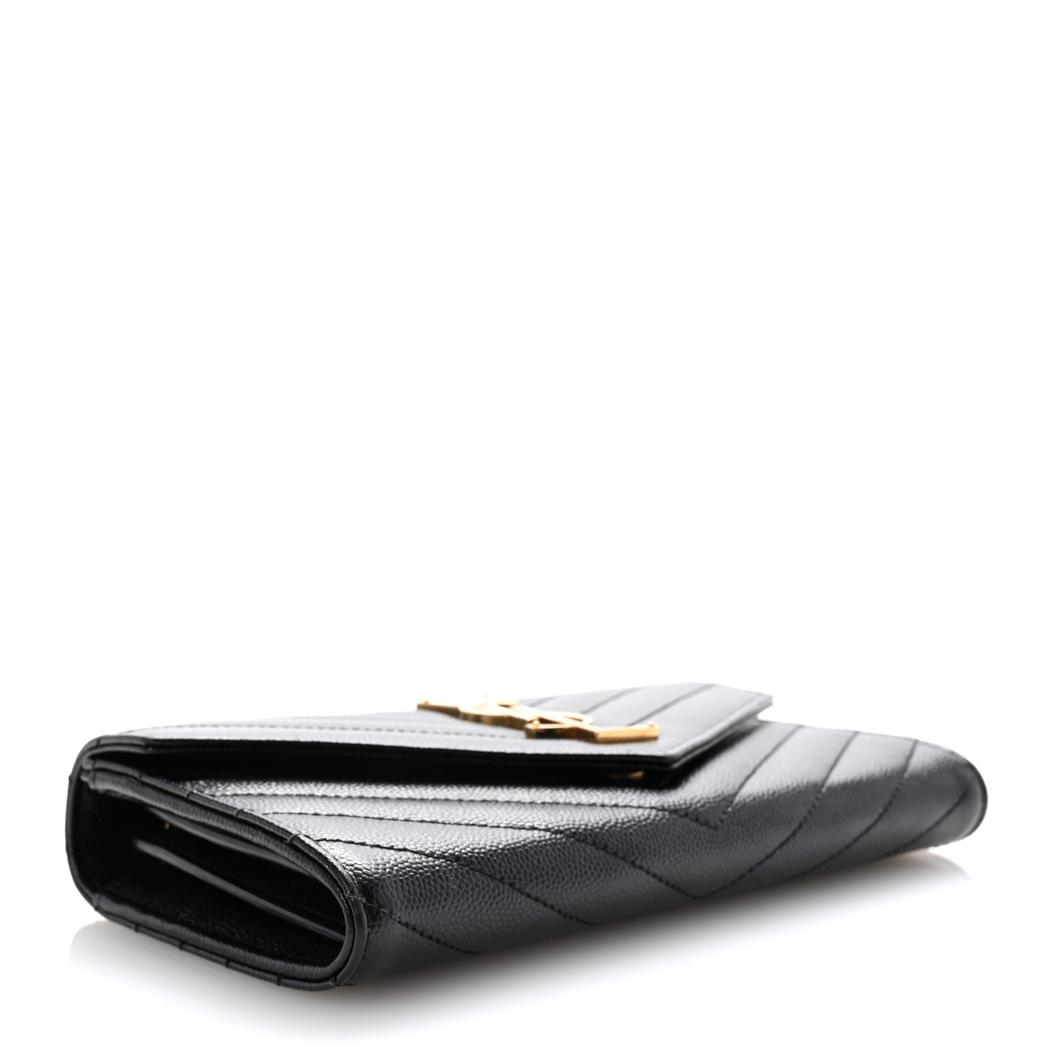 Saint Laurent Grain De Poudre Matelasse Chevron Monogram Flap Wallet Black 4 of 9