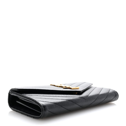 Saint Laurent Grain De Poudre Matelasse Chevron Monogram Flap Wallet Black 4 of 9