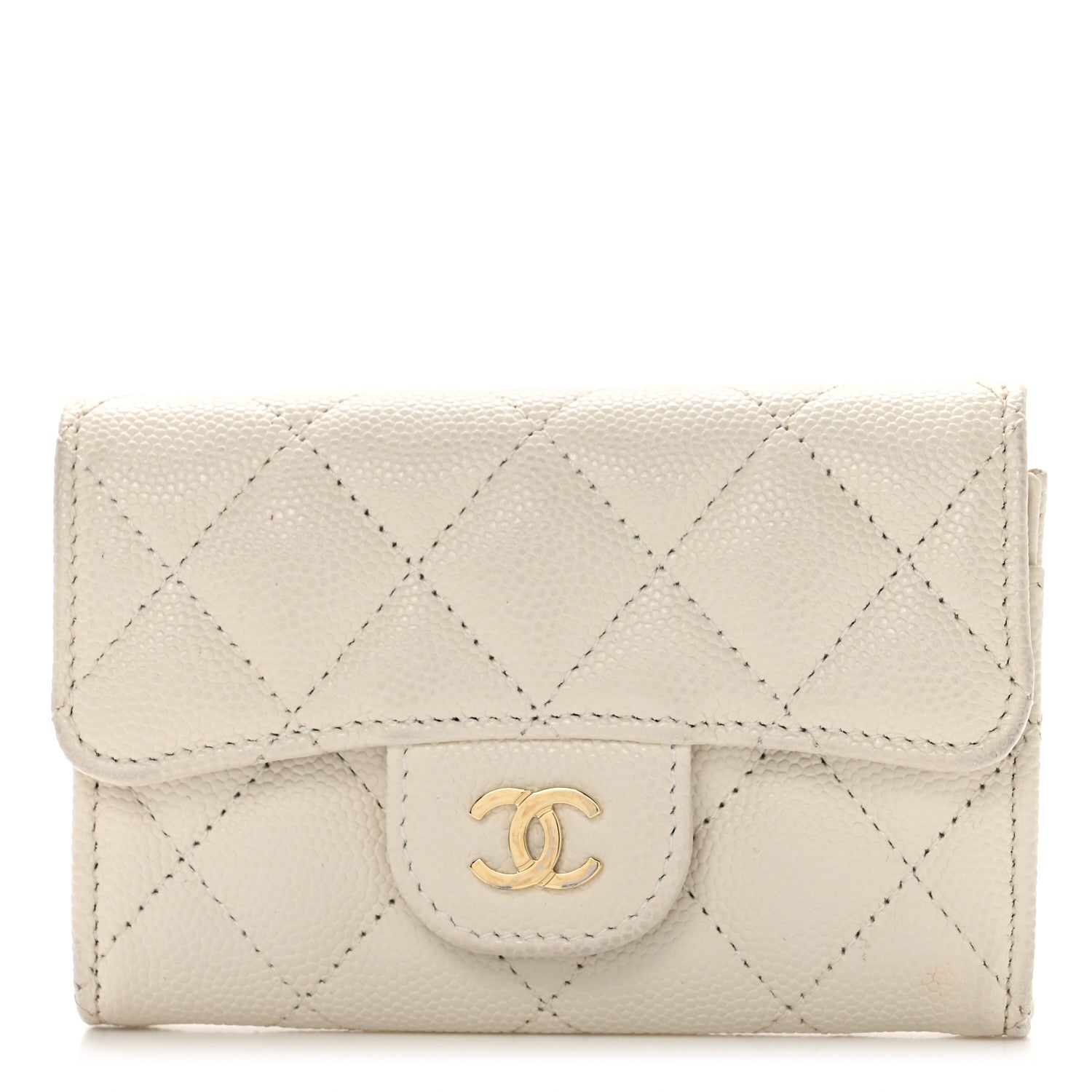 Chanel Caviar Quilted Flap Card Holder Wallet White 1 of 9