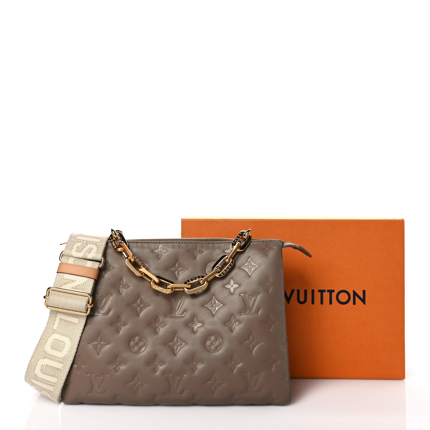 Louis Vuitton Lambskin Embossed Monogram Coussin PM Taupe 9 of 9