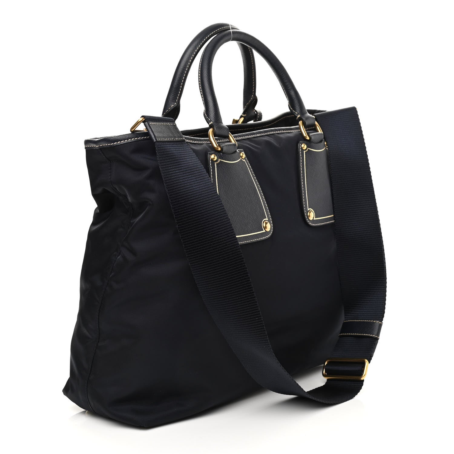 Prada Tessuto Nylon Saffiano Tote Navy 2 of 9