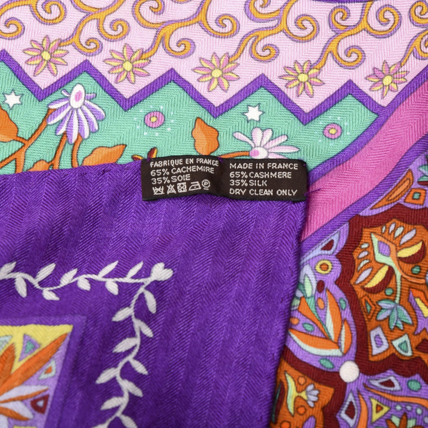 Hermes Cashmere Silk Aux Portes Du Palais Shawl 140 Violet Orange Vert 4 of 4
