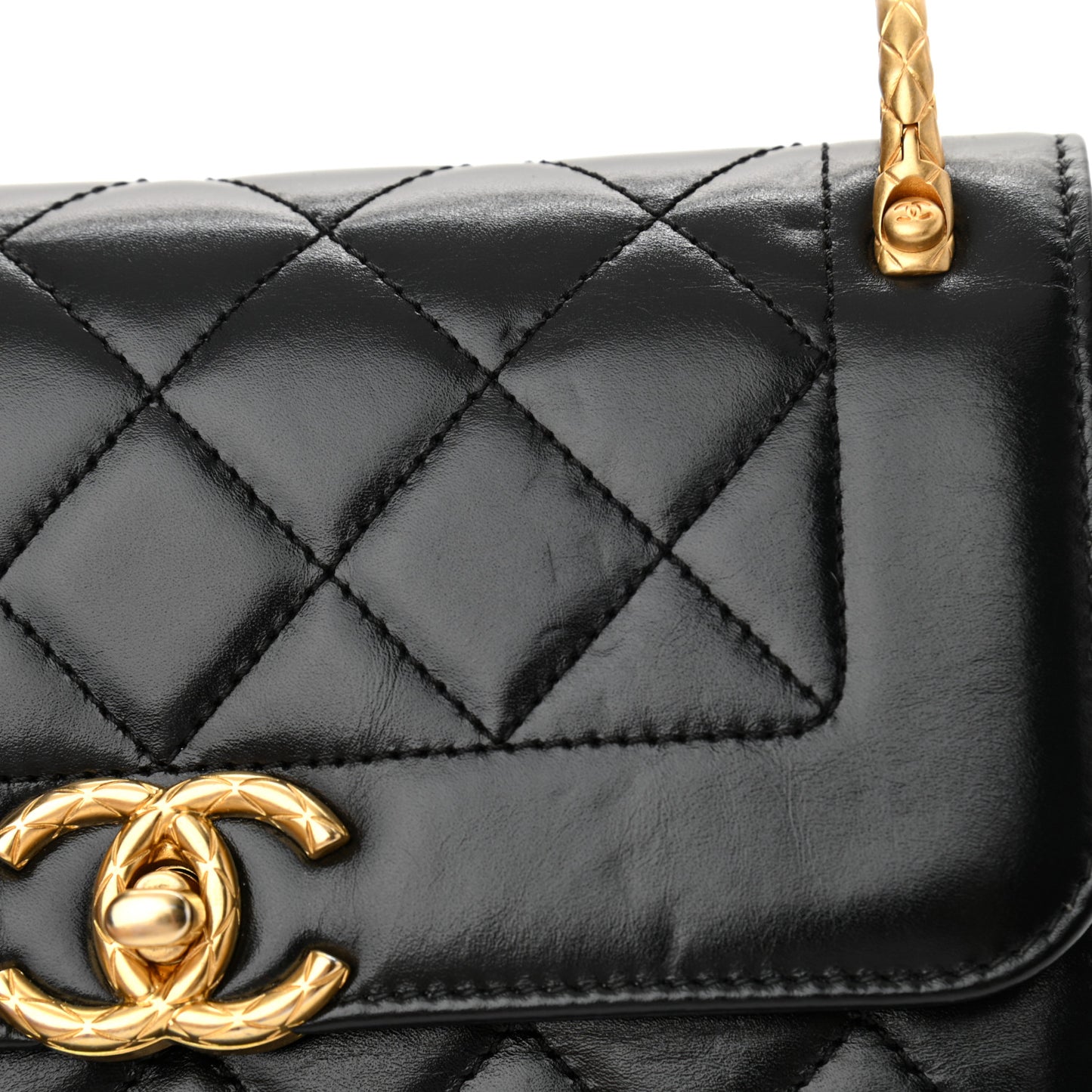 Calfskin Quilted Mini Coco Ring Flap Black