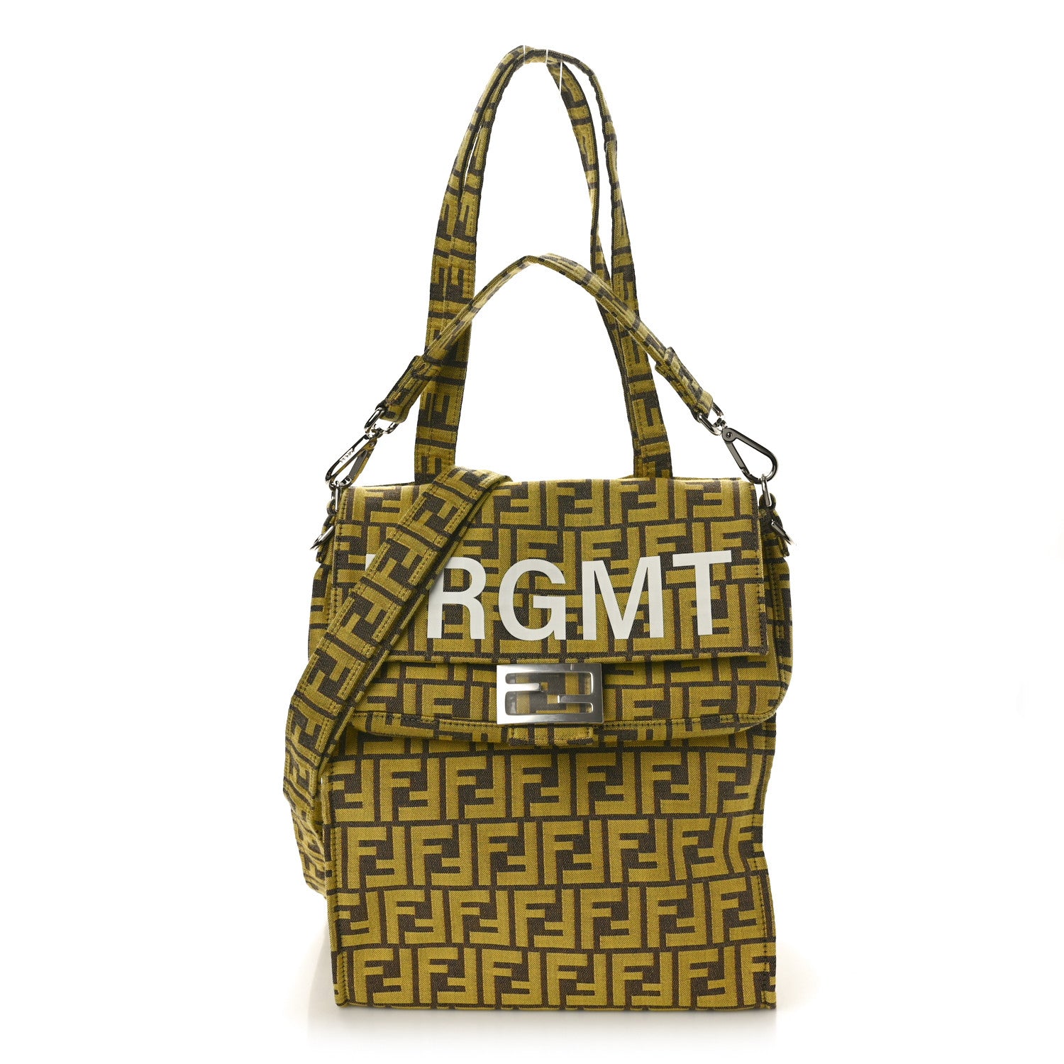 Fendi x FRGMT Woven Fabric Jacquard FF Embroidered Baguette Foldable Tote Mimosa 2 of 14