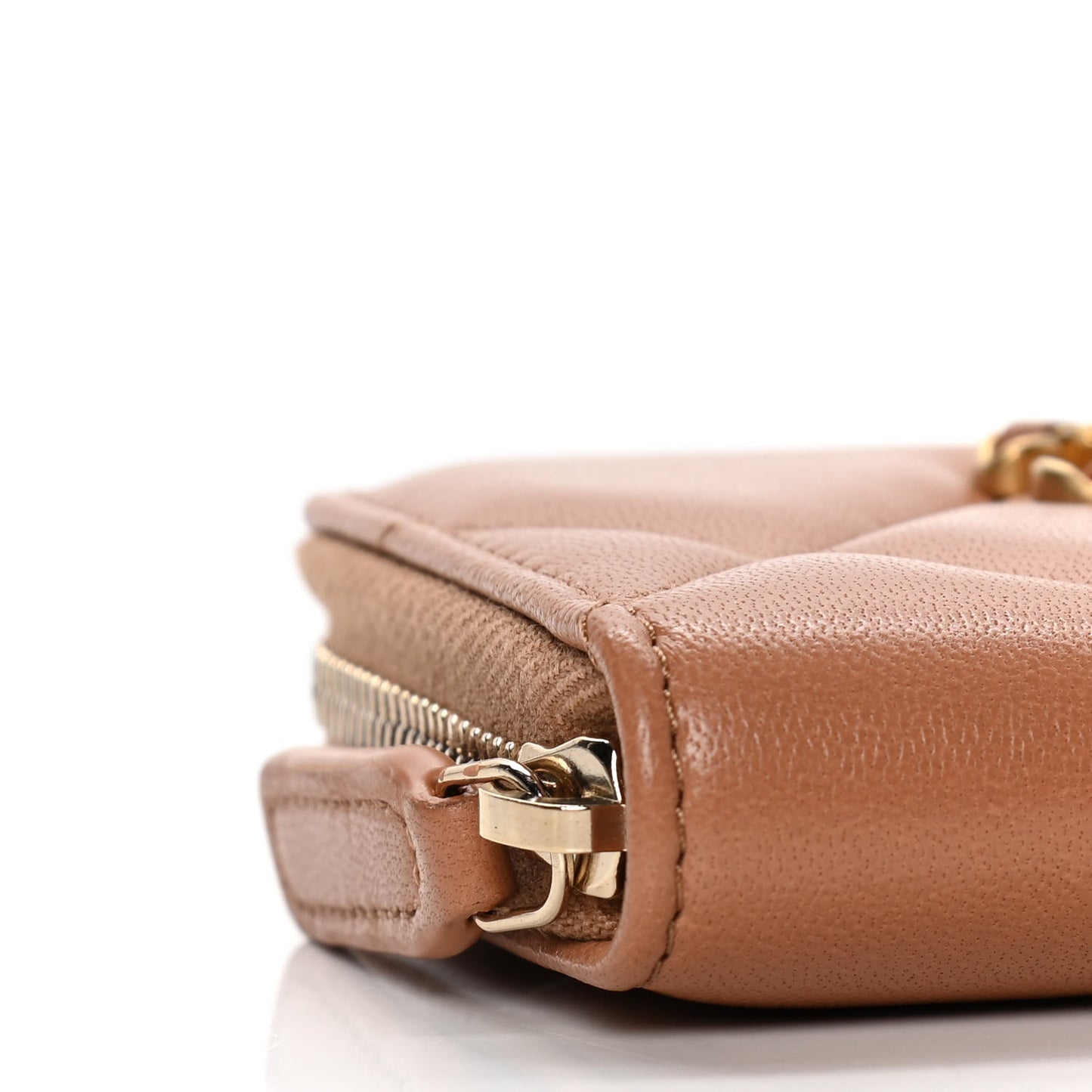 Shiny Goatskin Quilted 19 Zip Around Coin Purse Wallet Brown