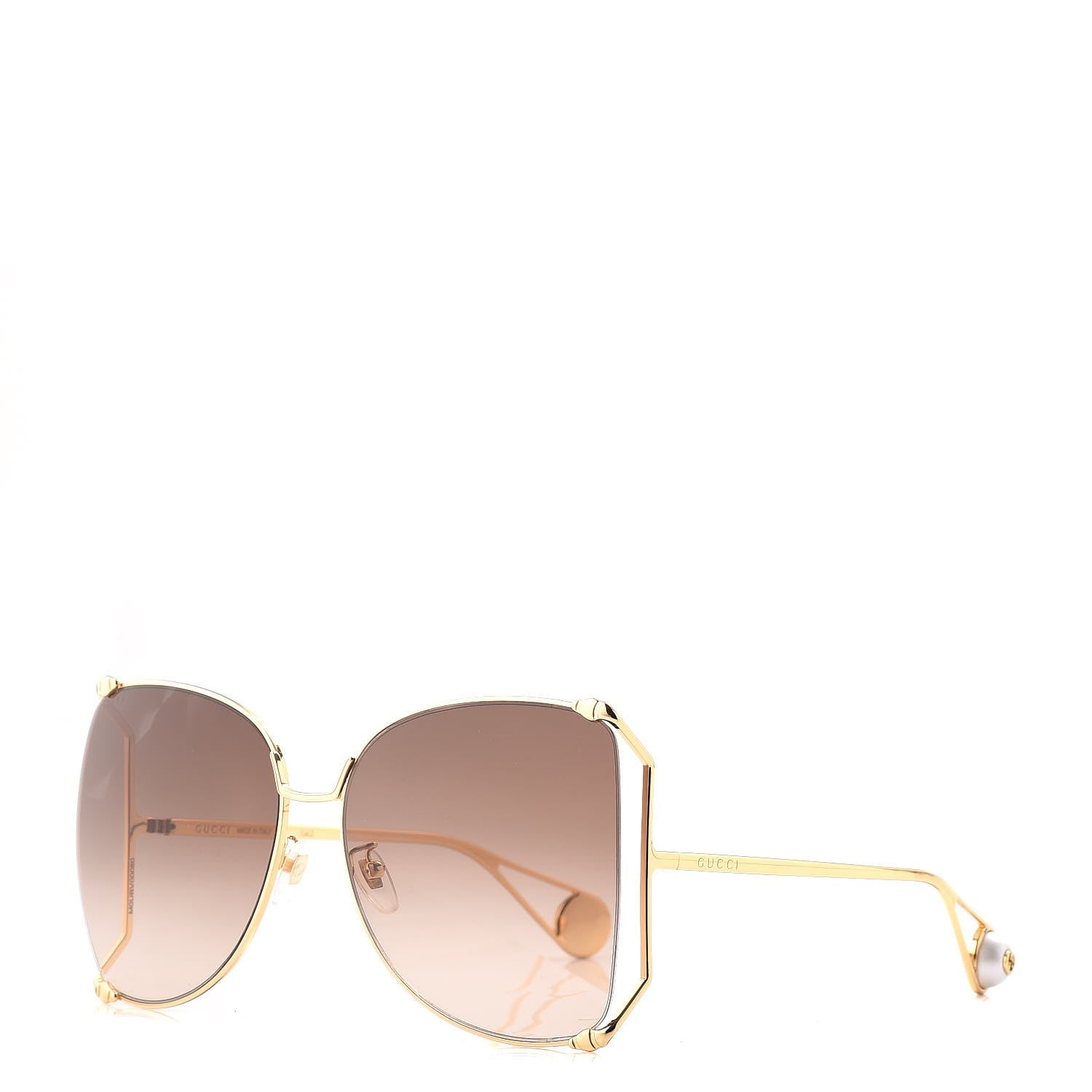 Gucci Oversized Round Sunglasses GG0252S Gold Brown 1 of 9