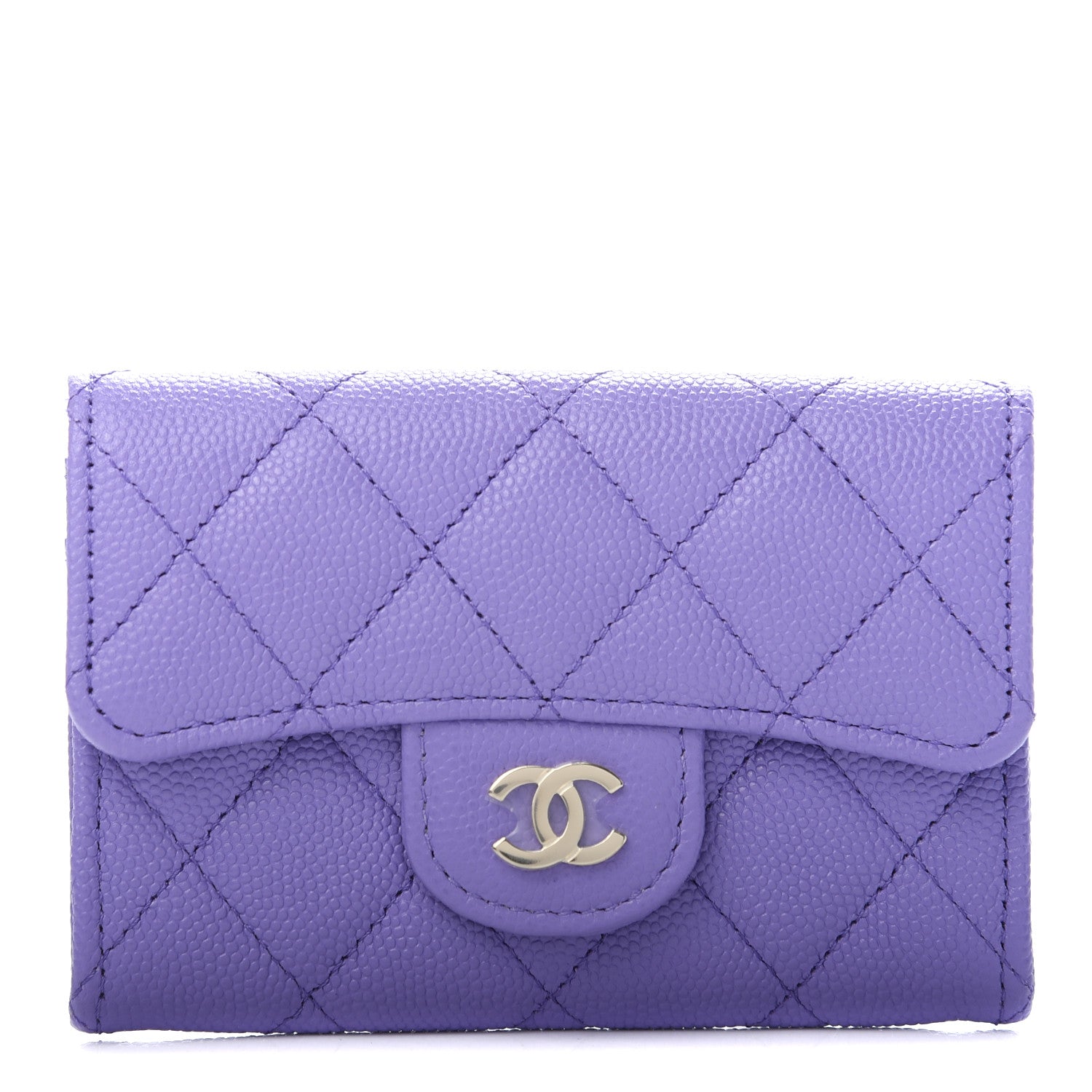 Chanel Caviar Quilted Flap Card Holder Wallet Purple 1 of 7