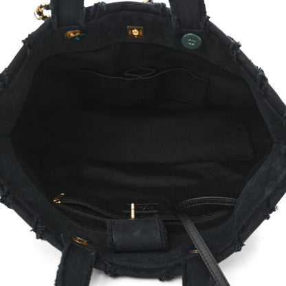 Chanel Canvas Chevron Cuba Patchwork Shopper Tote Black 5 of 10