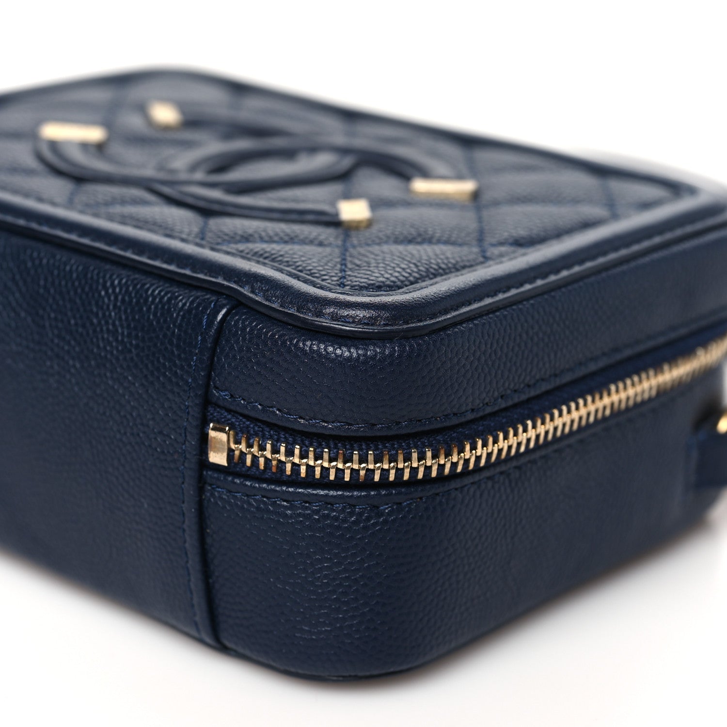 Chanel Caviar Quilted CC Filigree Vanity Clutch With Chain Navy 10 of 10