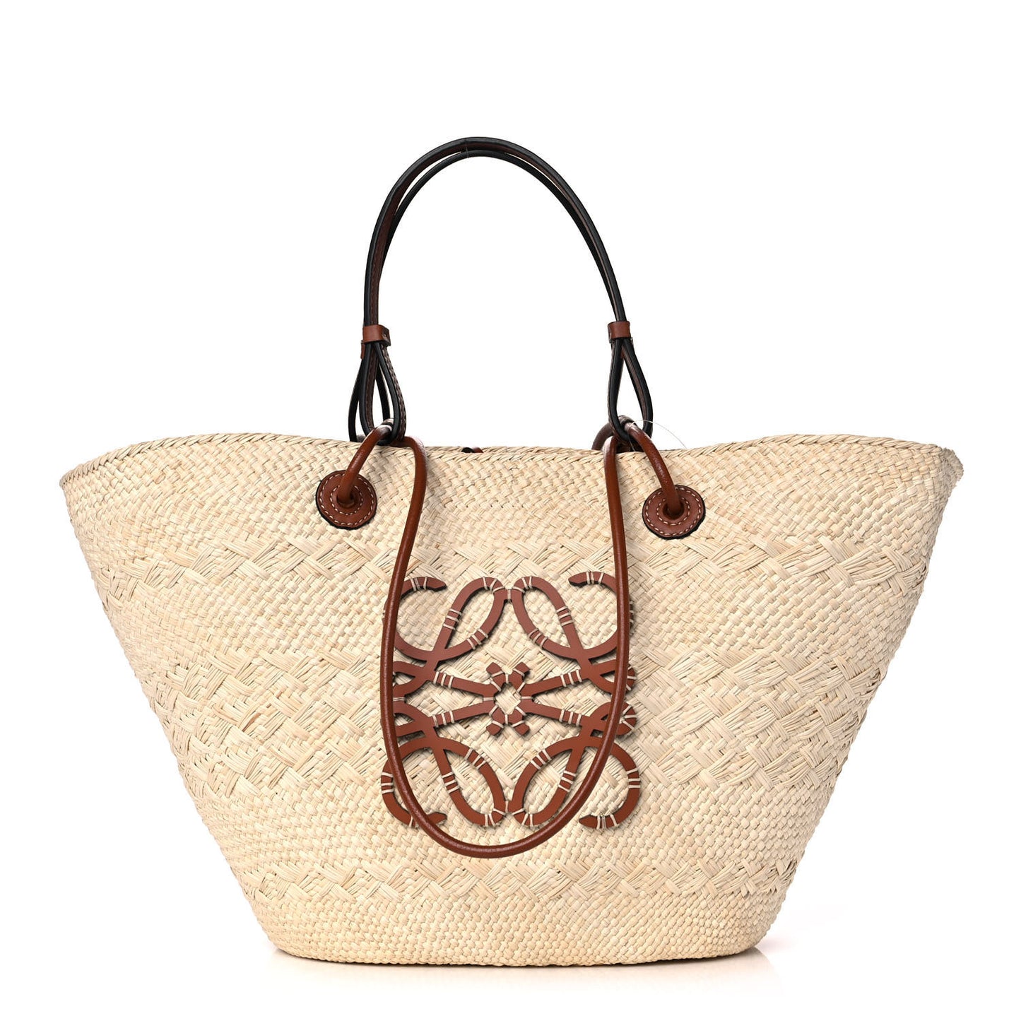 Iraca Palm Calfskin Anagram Basket Bag Natural Tan