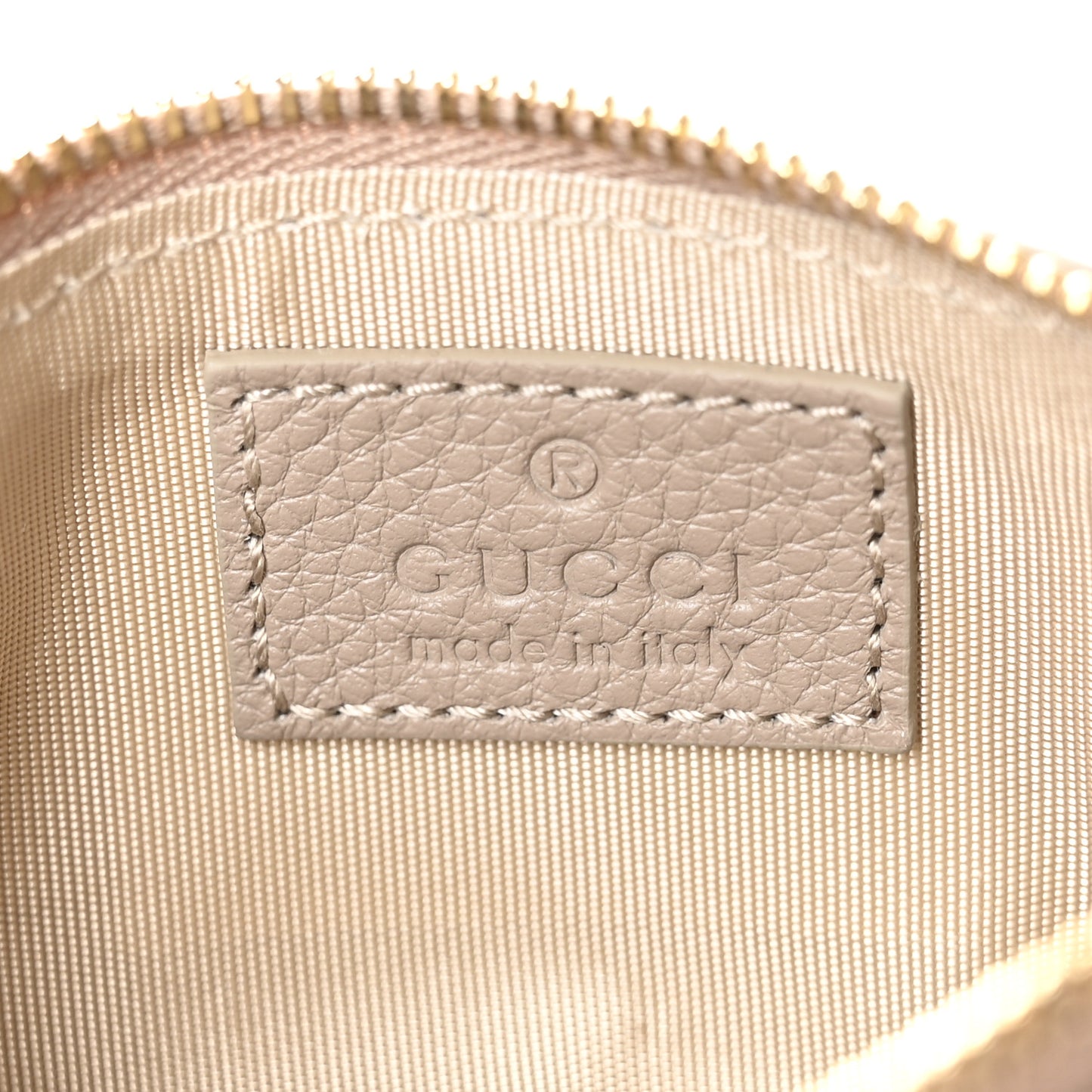 GG Grainy Calfskin Emblem Zip Key Case Taupe