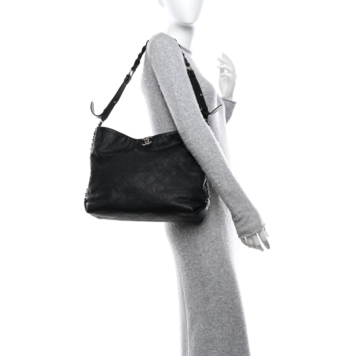 Chanel Grained Calfskin Stitched Medium Braided With Style Hobo Black 2 of 10